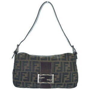 FENDI Zucchino Canvas Roll Tote Handbag Brown Black